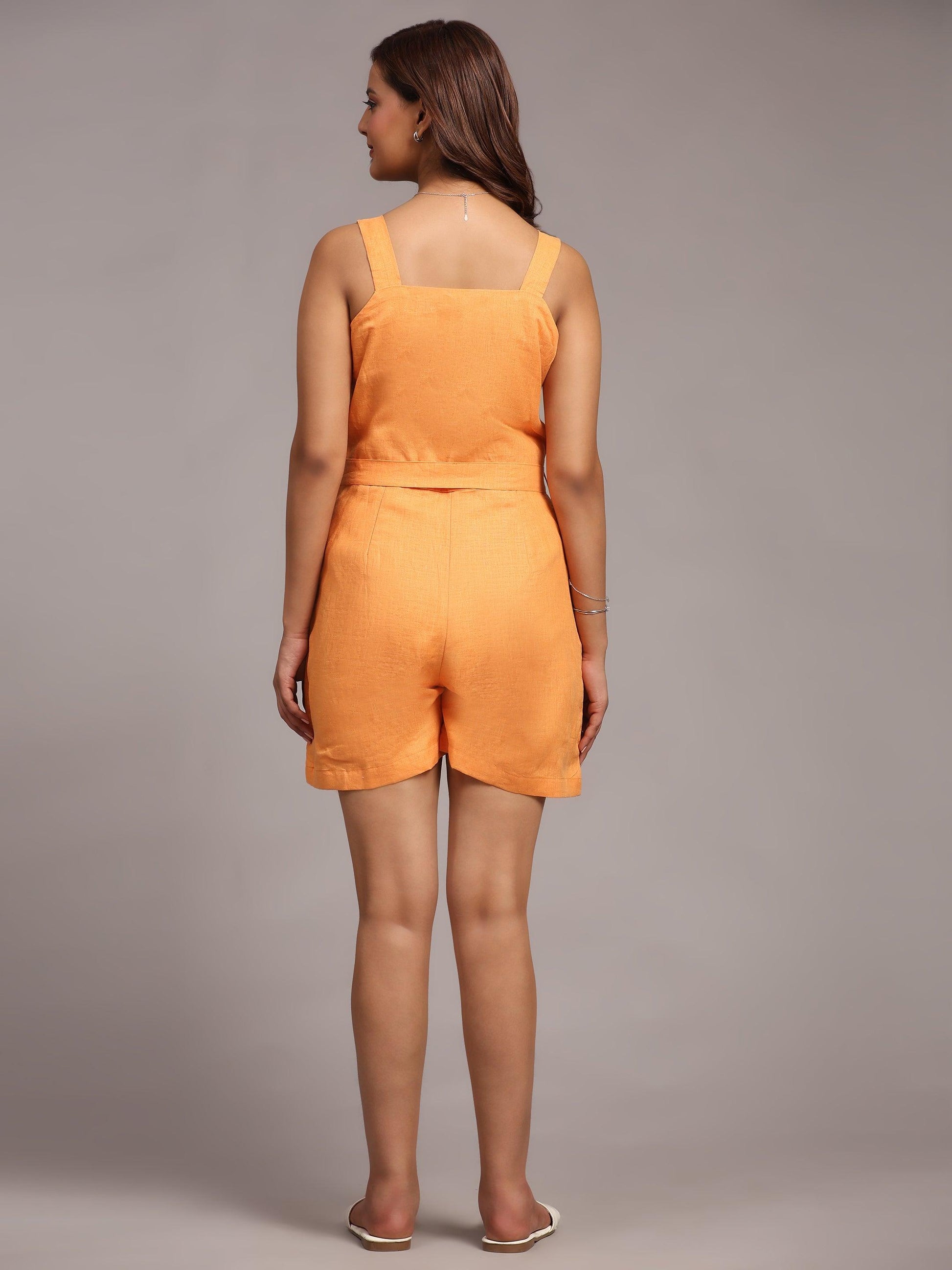 Solid Orange Colour Pure Linen Jumpsuit - Funny Bones Clothings