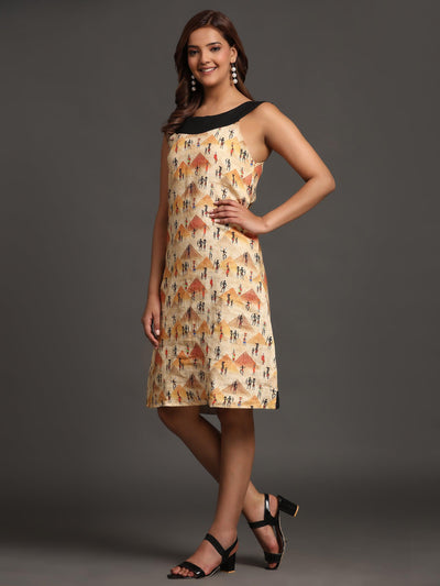 Tribe and Pyramid Print Pure Linen Dress - Funny Bones Clothings