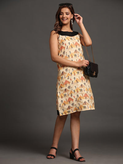 Tribe and Pyramid Print Pure Linen Dress - Funny Bones Clothings