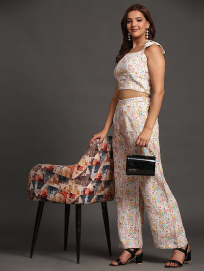 Candies and Icecream Print Pure Linen Top and Straight Pants Coord Set - Funny Bones Clothings