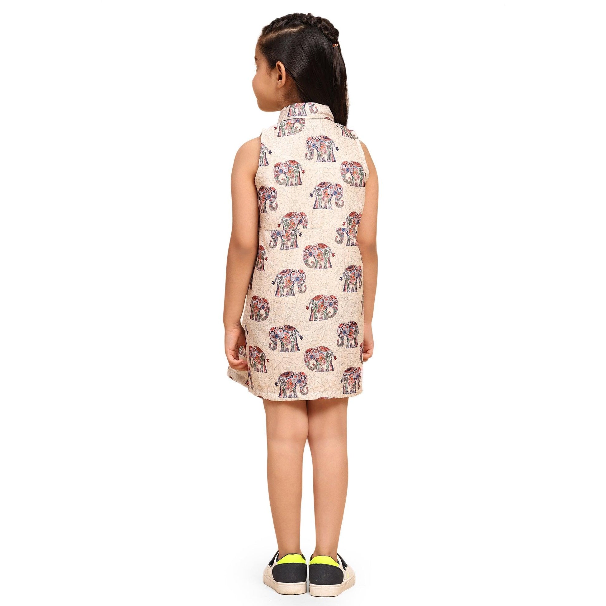 The Royal Elephant Print Blend Linen Dress - Funny Bones Clothings