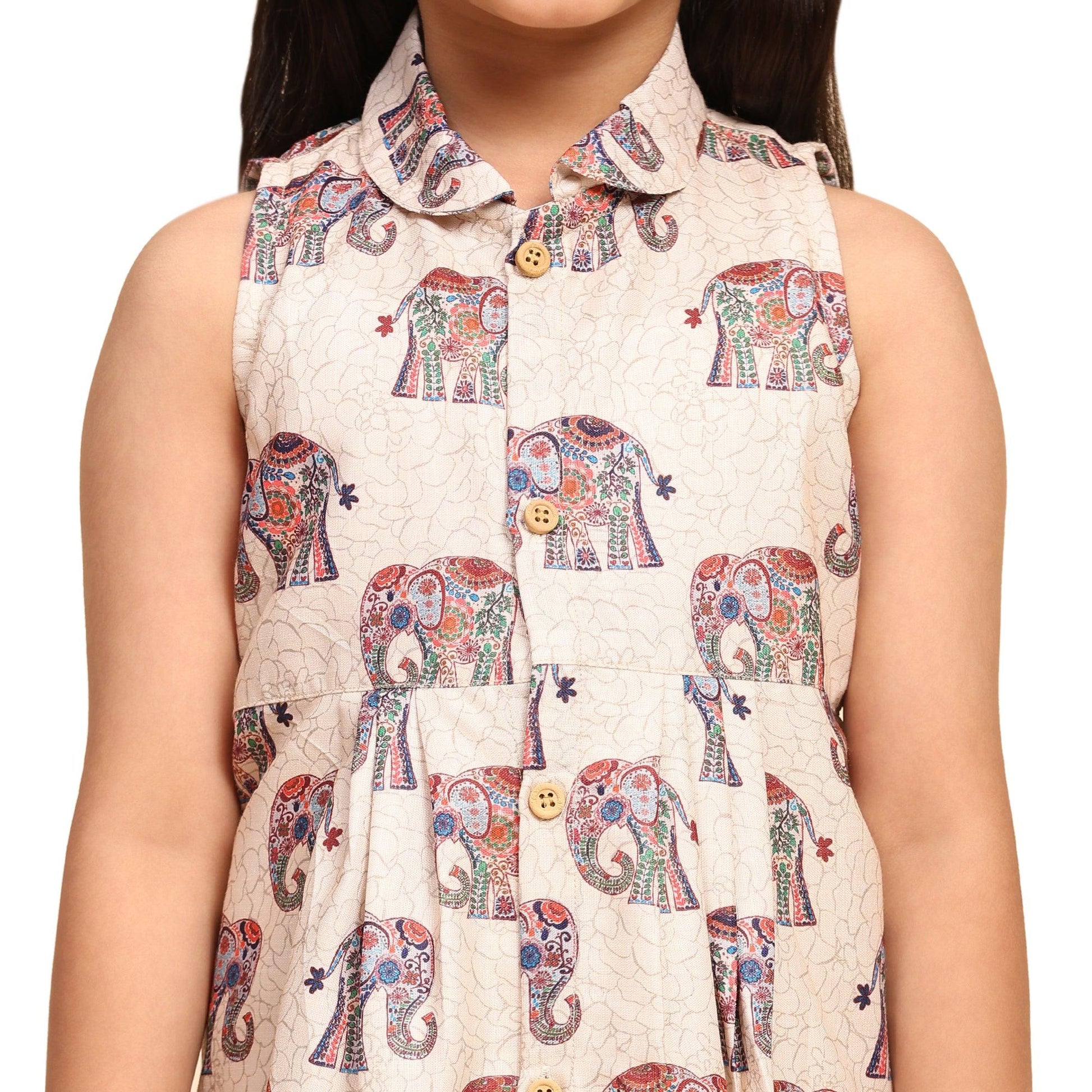 The Royal Elephant Print Blend Linen Dress - Funny Bones Clothings