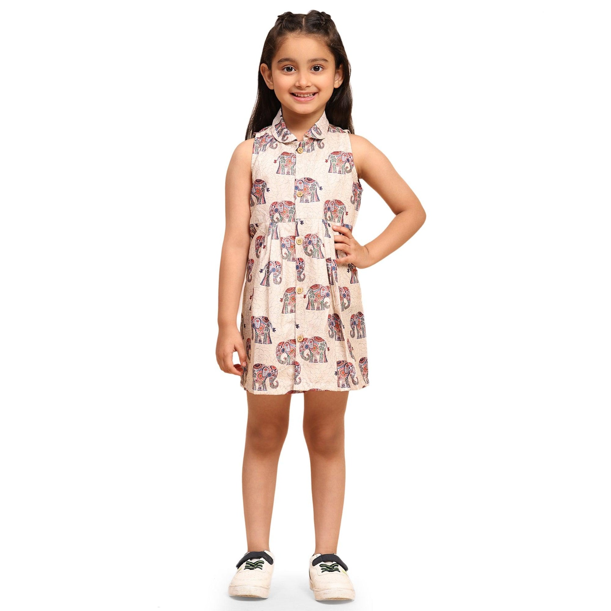 The Royal Elephant Print Blend Linen Dress - Funny Bones Clothings