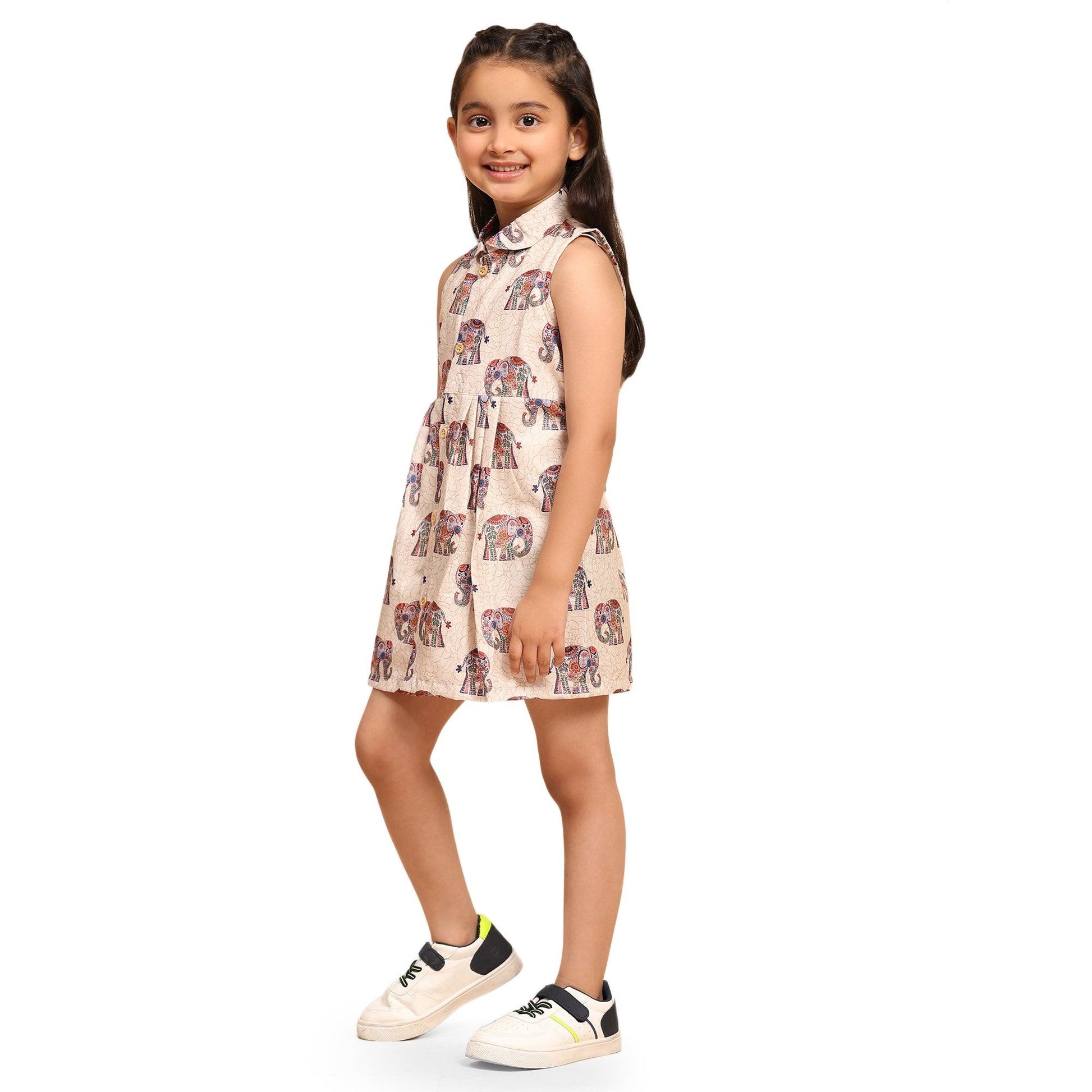 The Royal Elephant Print Blend Linen Dress - Funny Bones Clothings