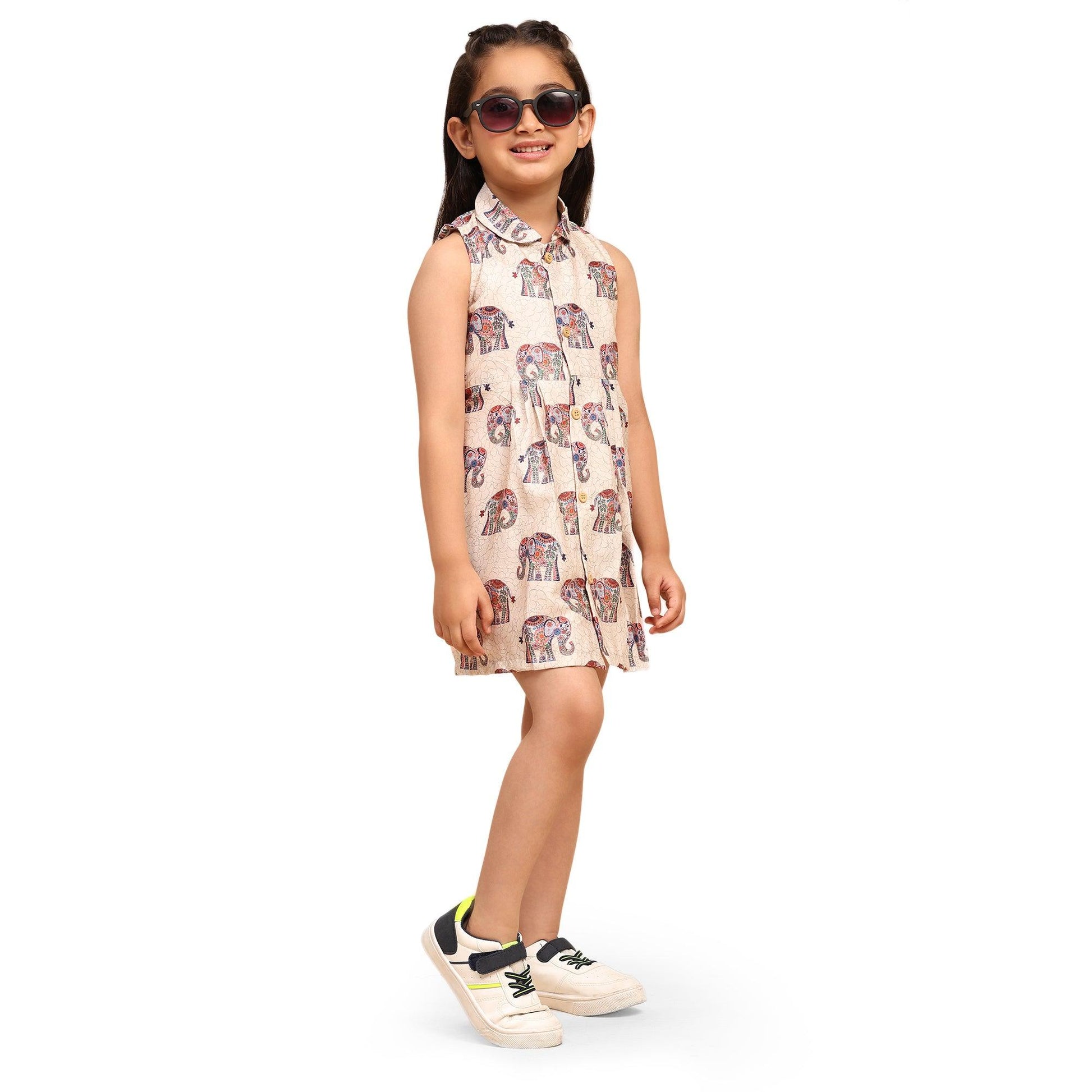 The Royal Elephant Print Blend Linen Dress - Funny Bones Clothings