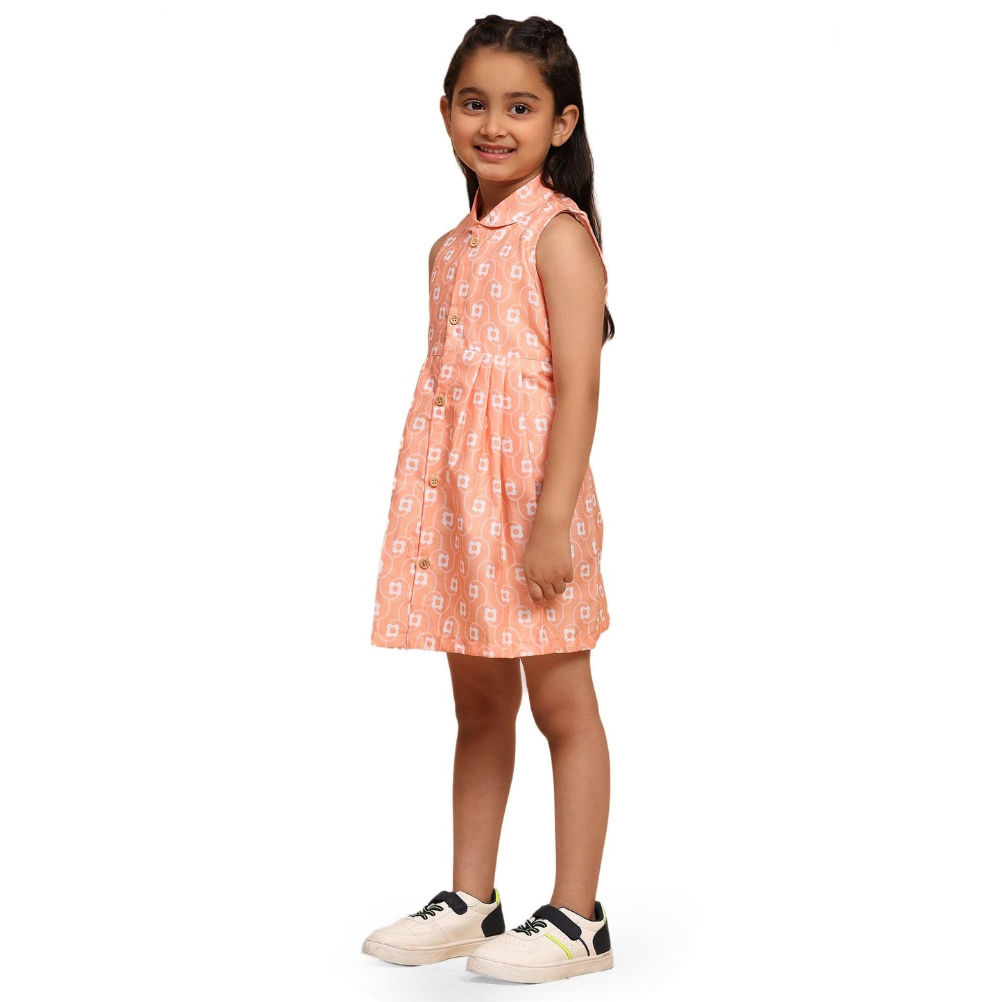 White Flower Print Blend Linen Dress - Funny Bones Clothings