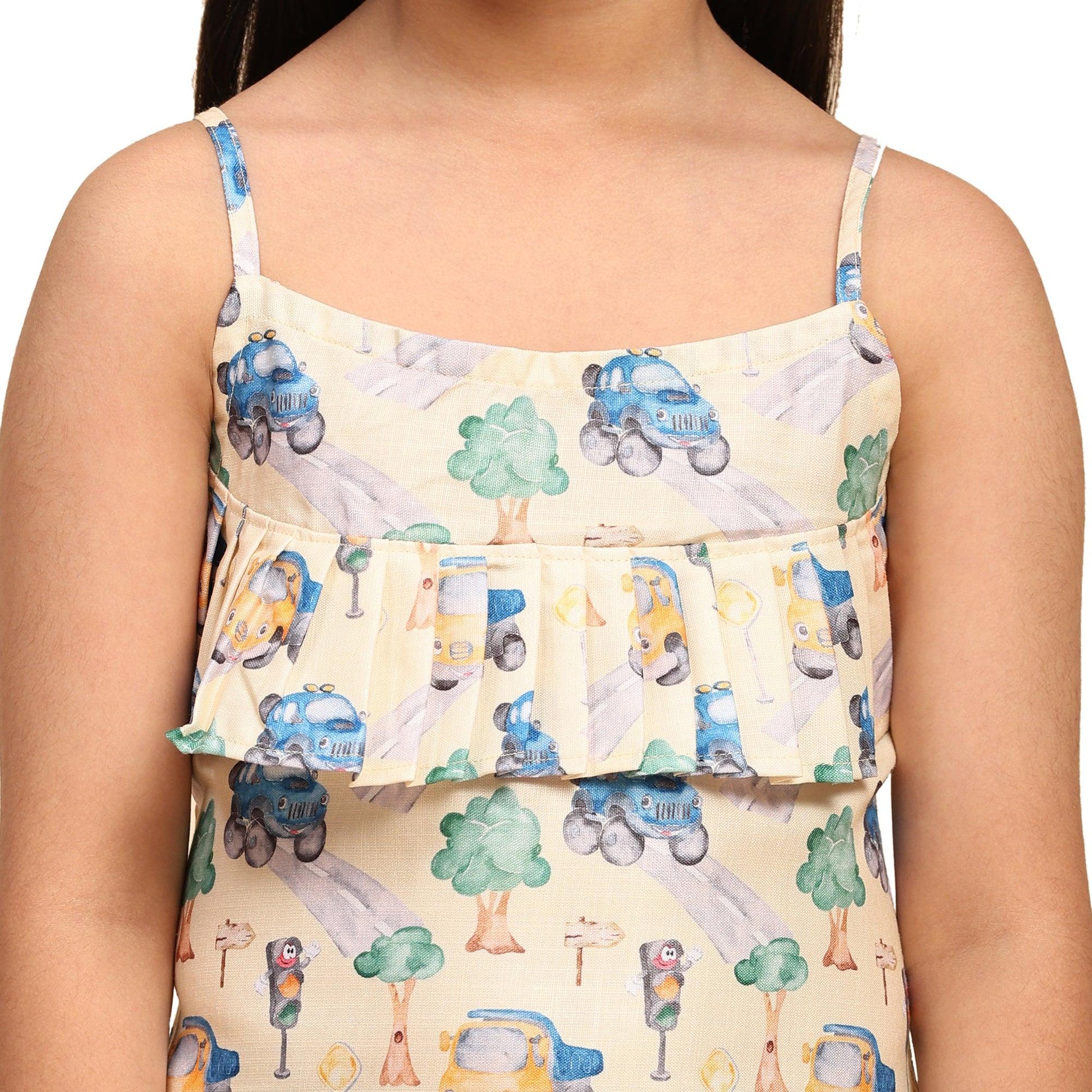 Truck Print Blend Linen Dress - Funny Bones Clothings