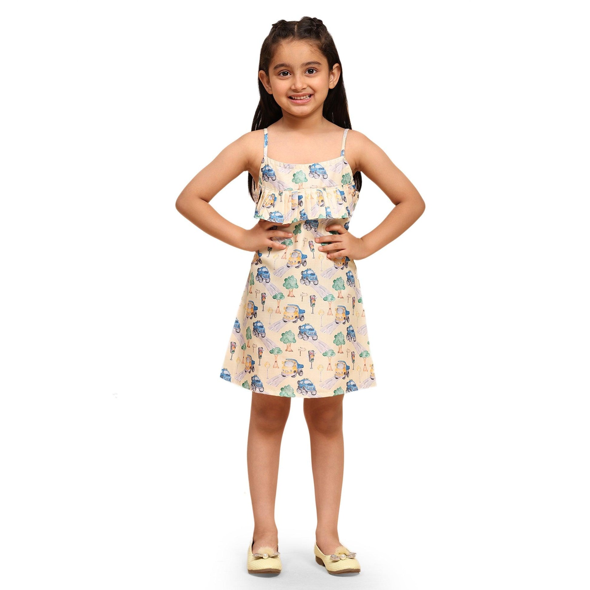 Truck Print Blend Linen Dress - Funny Bones Clothings