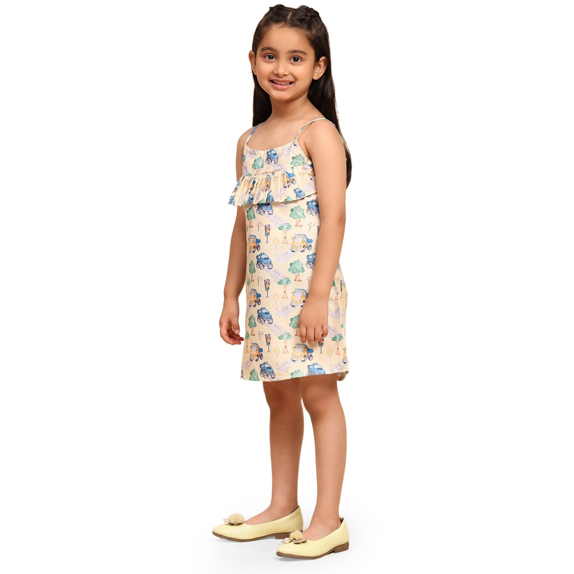 Truck Print Blend Linen Dress - Funny Bones Clothings