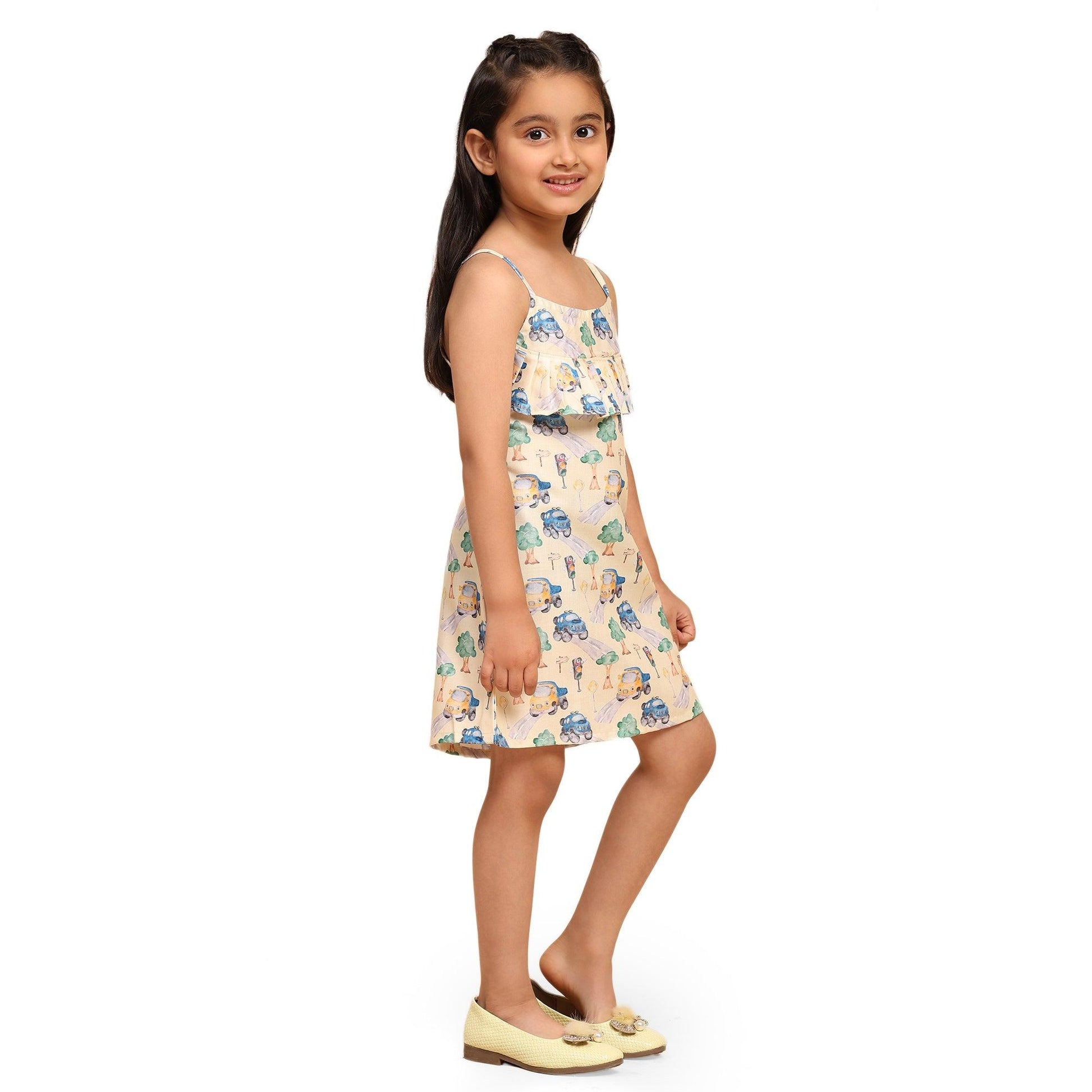 Truck Print Blend Linen Dress - Funny Bones Clothings
