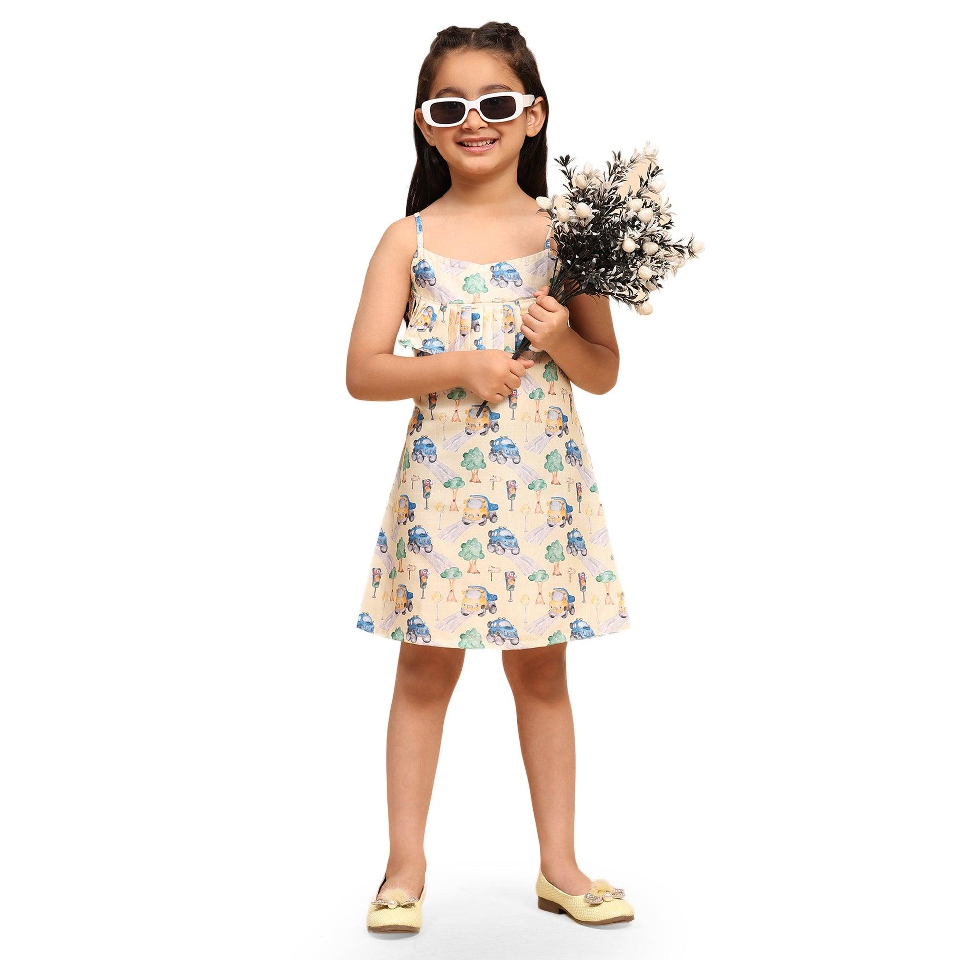 Truck Print Blend Linen Dress - Funny Bones Clothings
