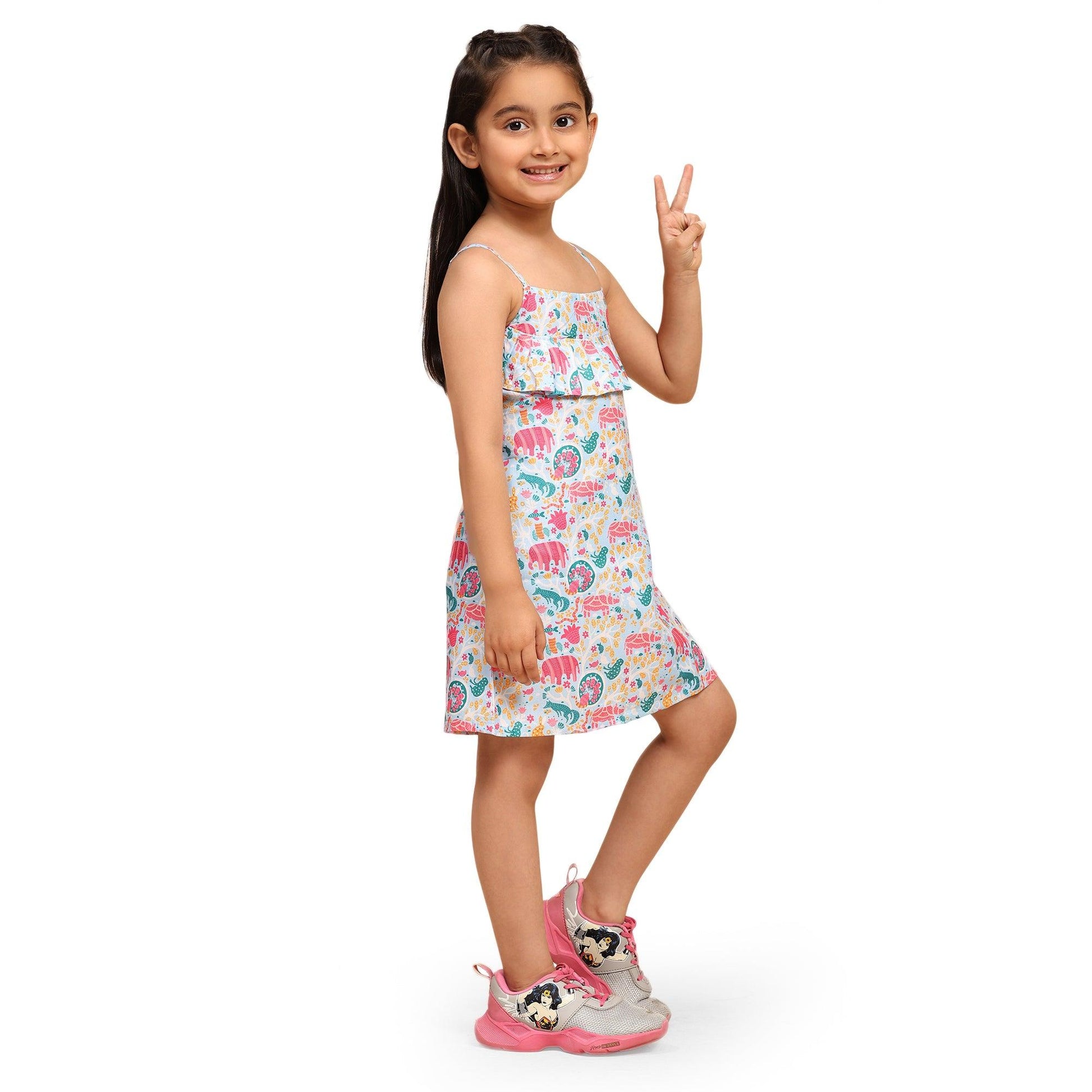 Colourful Animal Print Blend Linen Dress - Funny Bones Clothings