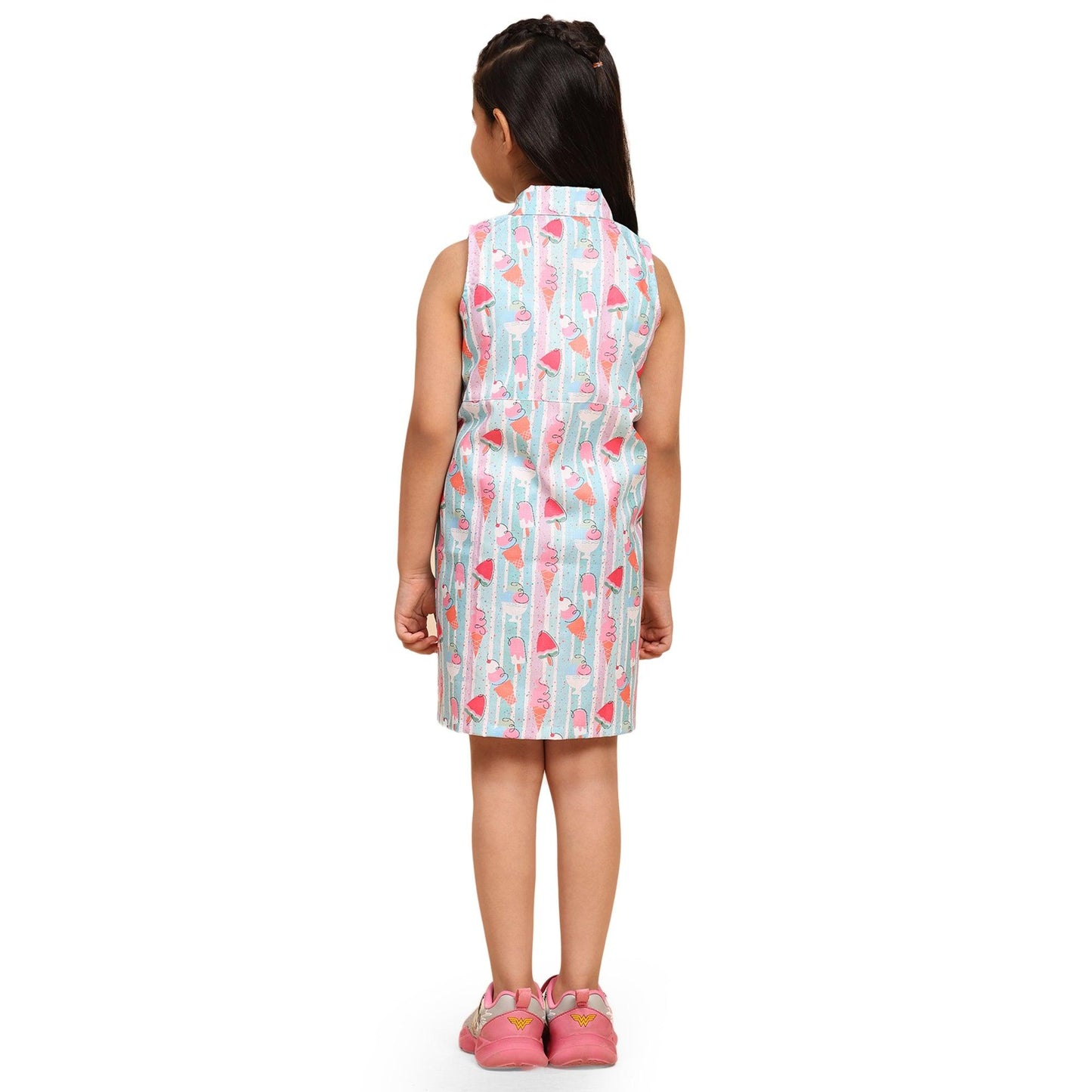 Striped Icecream Print Blend Linen Dress - Funny Bones Clothings
