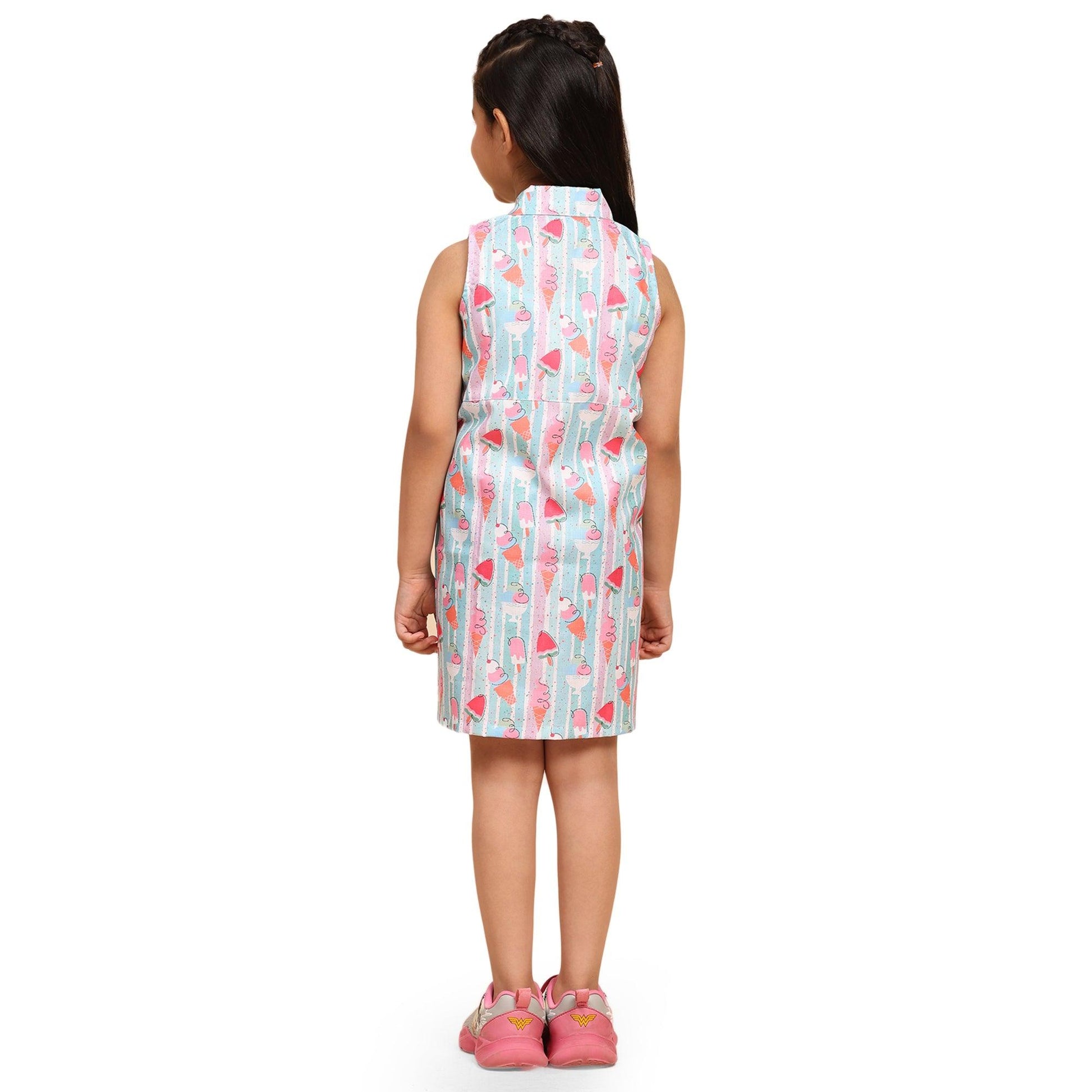 Striped Icecream Print Blend Linen Dress - Funny Bones Clothings