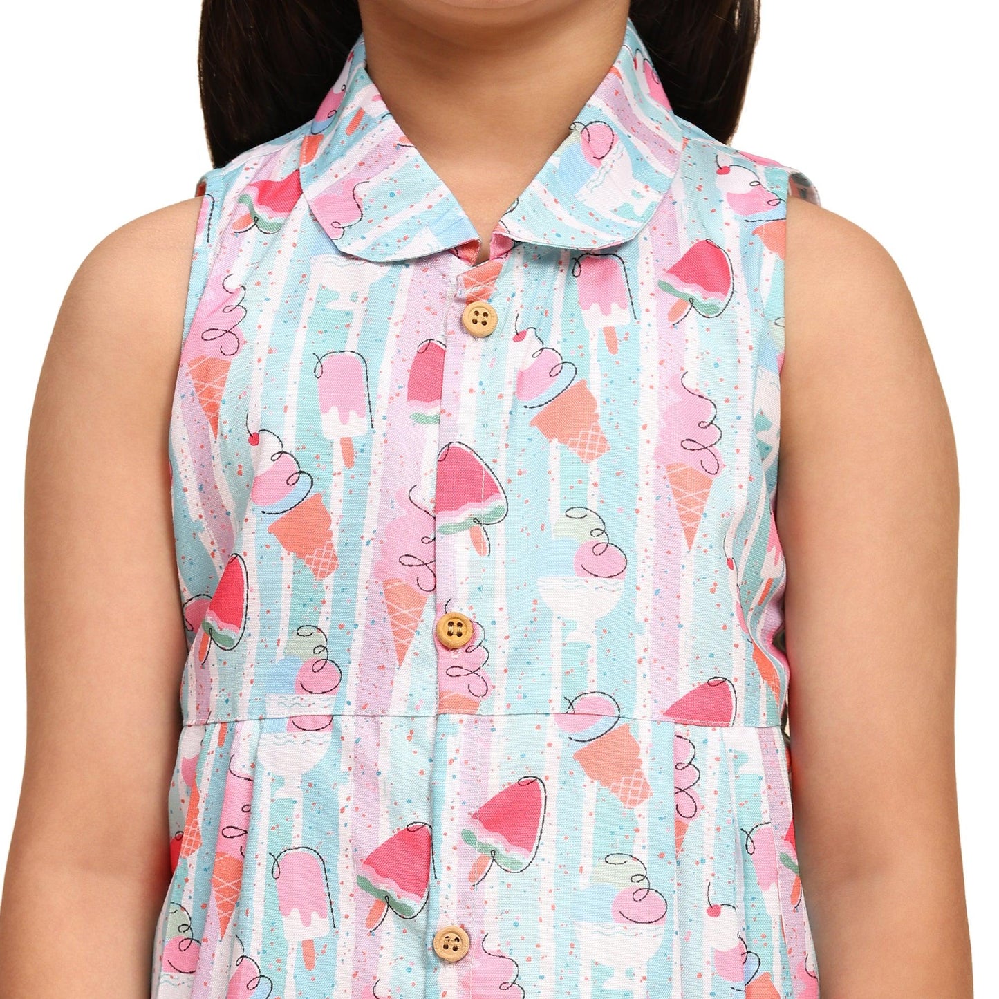 Striped Icecream Print Blend Linen Dress - Funny Bones Clothings