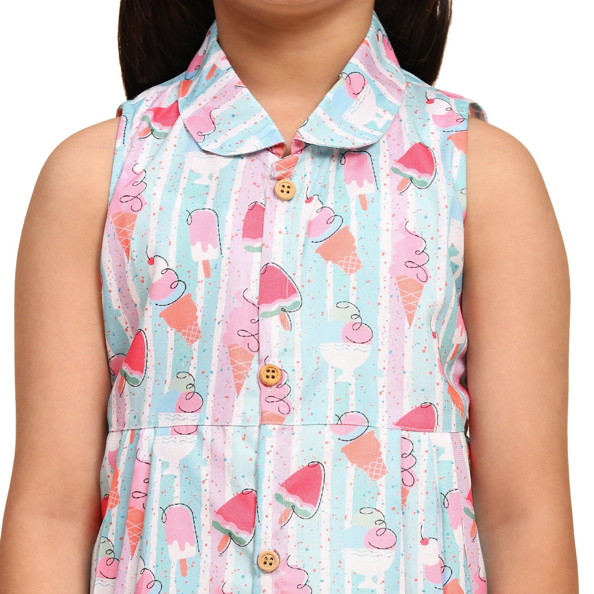 Striped Icecream Print Blend Linen Dress - Funny Bones Clothings