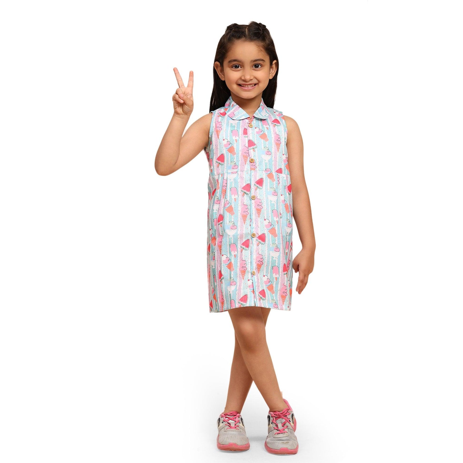 Striped Icecream Print Blend Linen Dress - Funny Bones Clothings