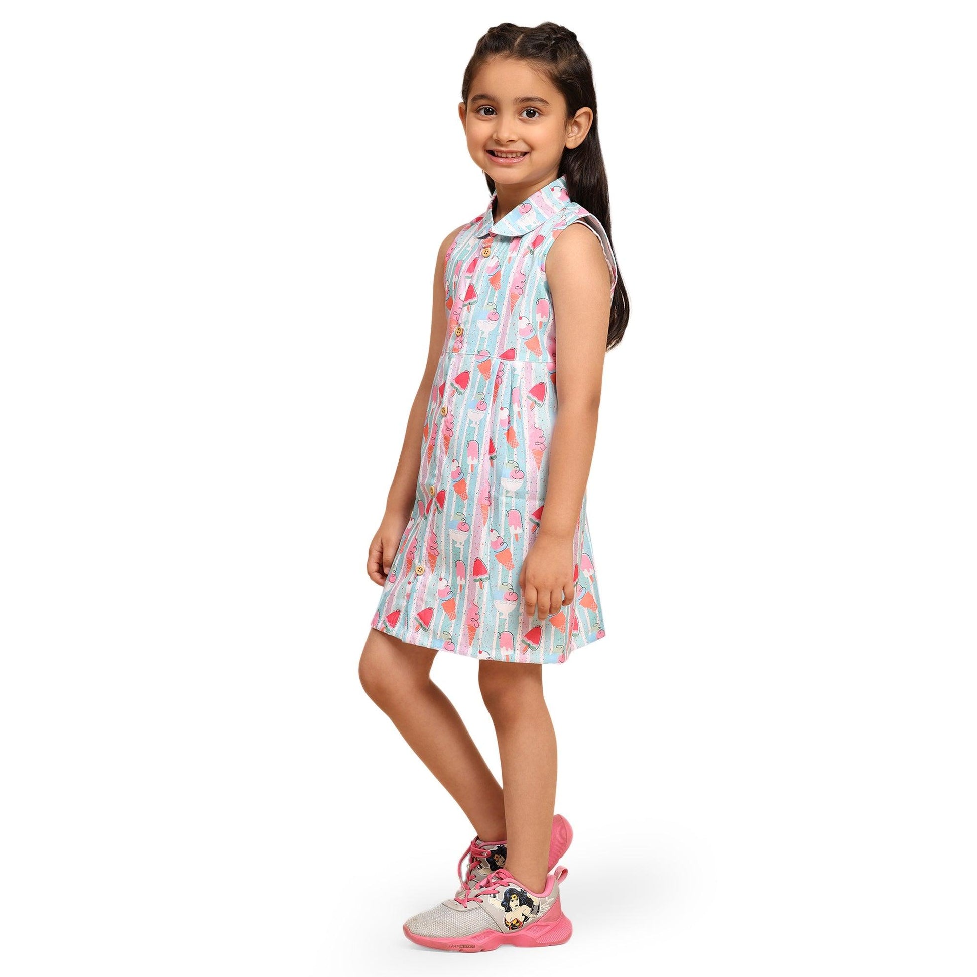 Striped Icecream Print Blend Linen Dress - Funny Bones Clothings