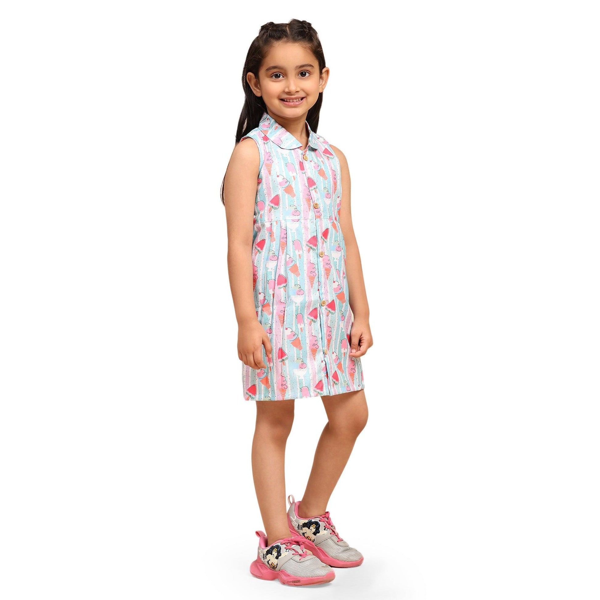 Striped Icecream Print Blend Linen Dress - Funny Bones Clothings