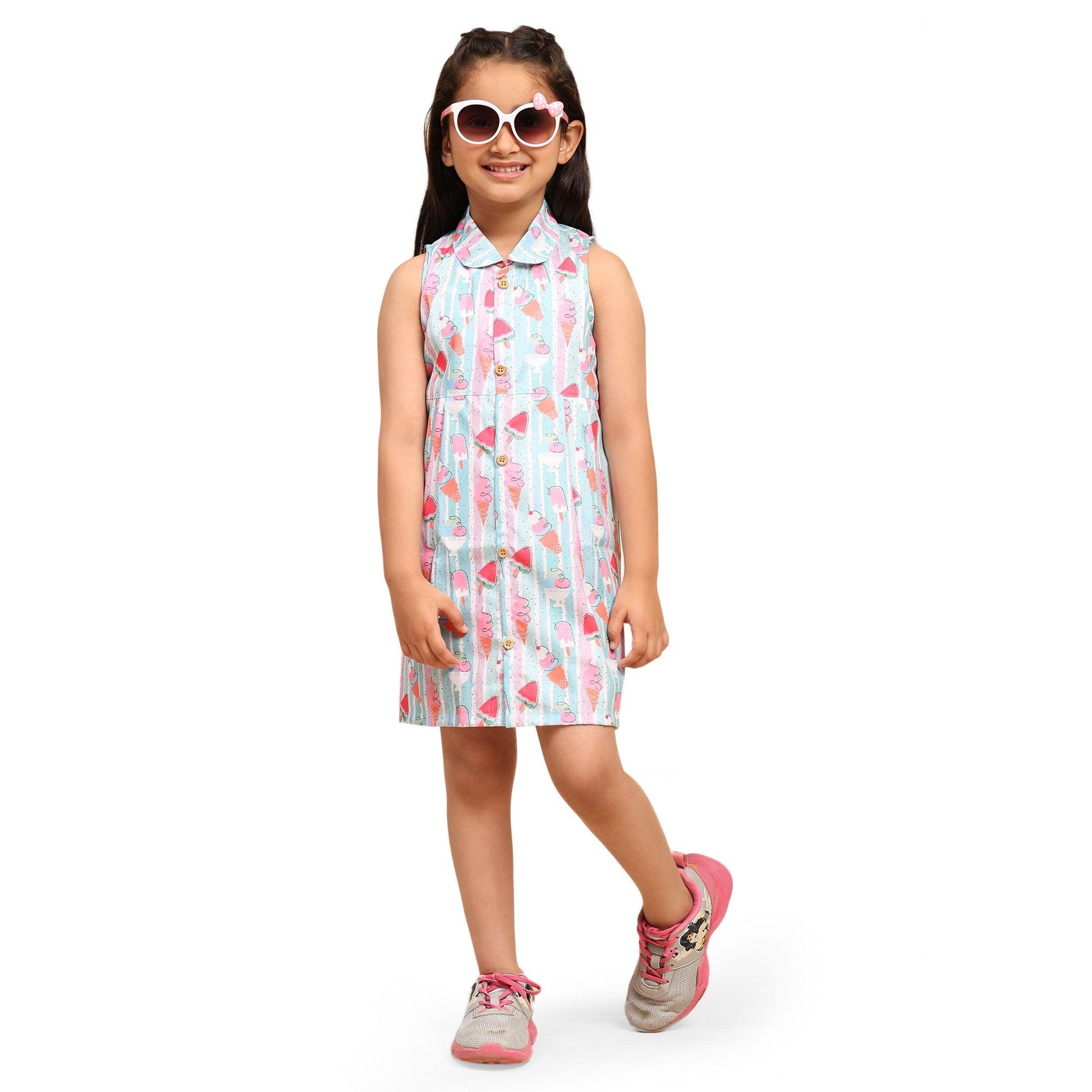 Striped Icecream Print Blend Linen Dress - Funny Bones Clothings