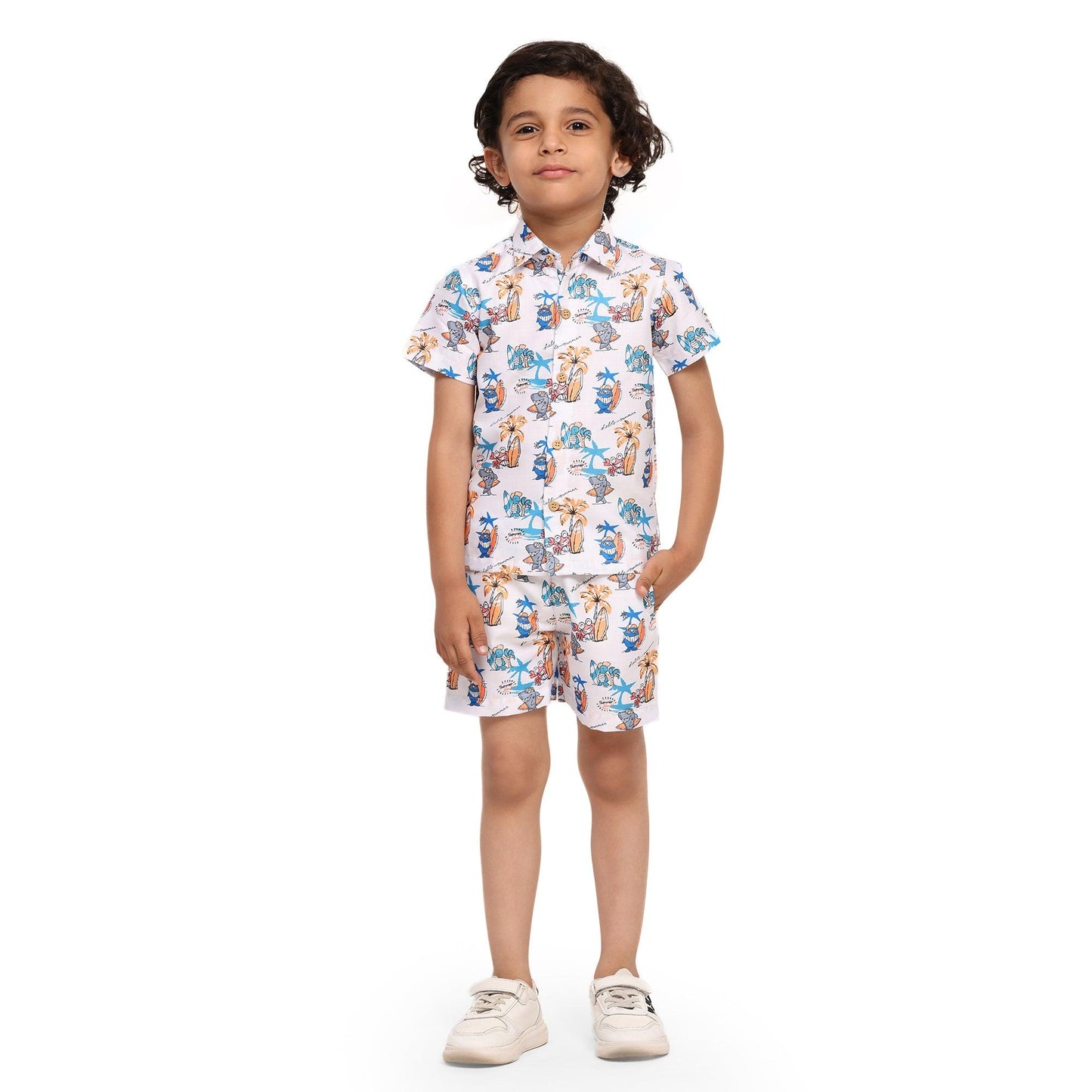 Baby Shark Print Vestiario's Blend Linen Co-ords - Funny Bones Clothings