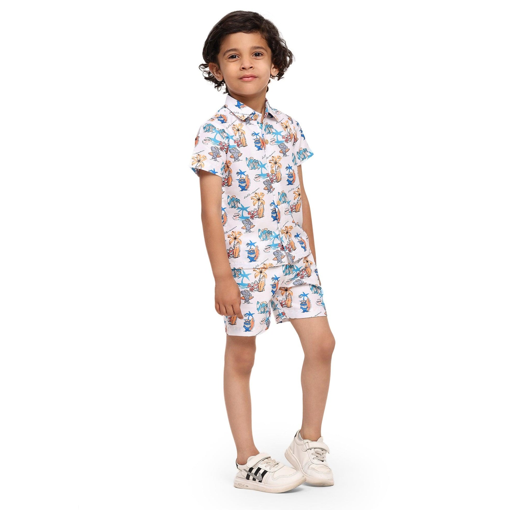 Baby Shark Print Vestiario's Blend Linen Co-ords - Funny Bones Clothings