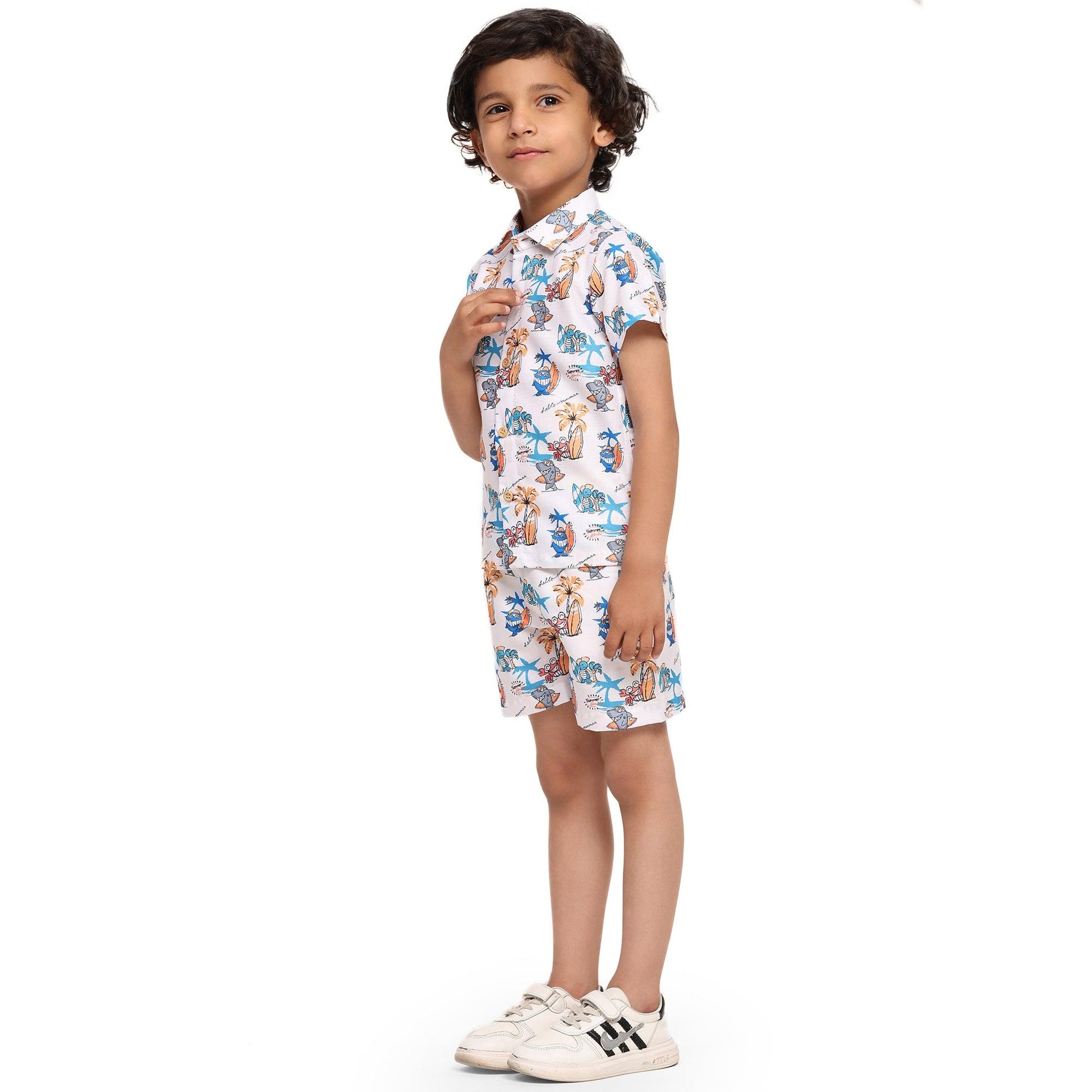 Baby Shark Print Vestiario's Blend Linen Co-ords - Funny Bones Clothings
