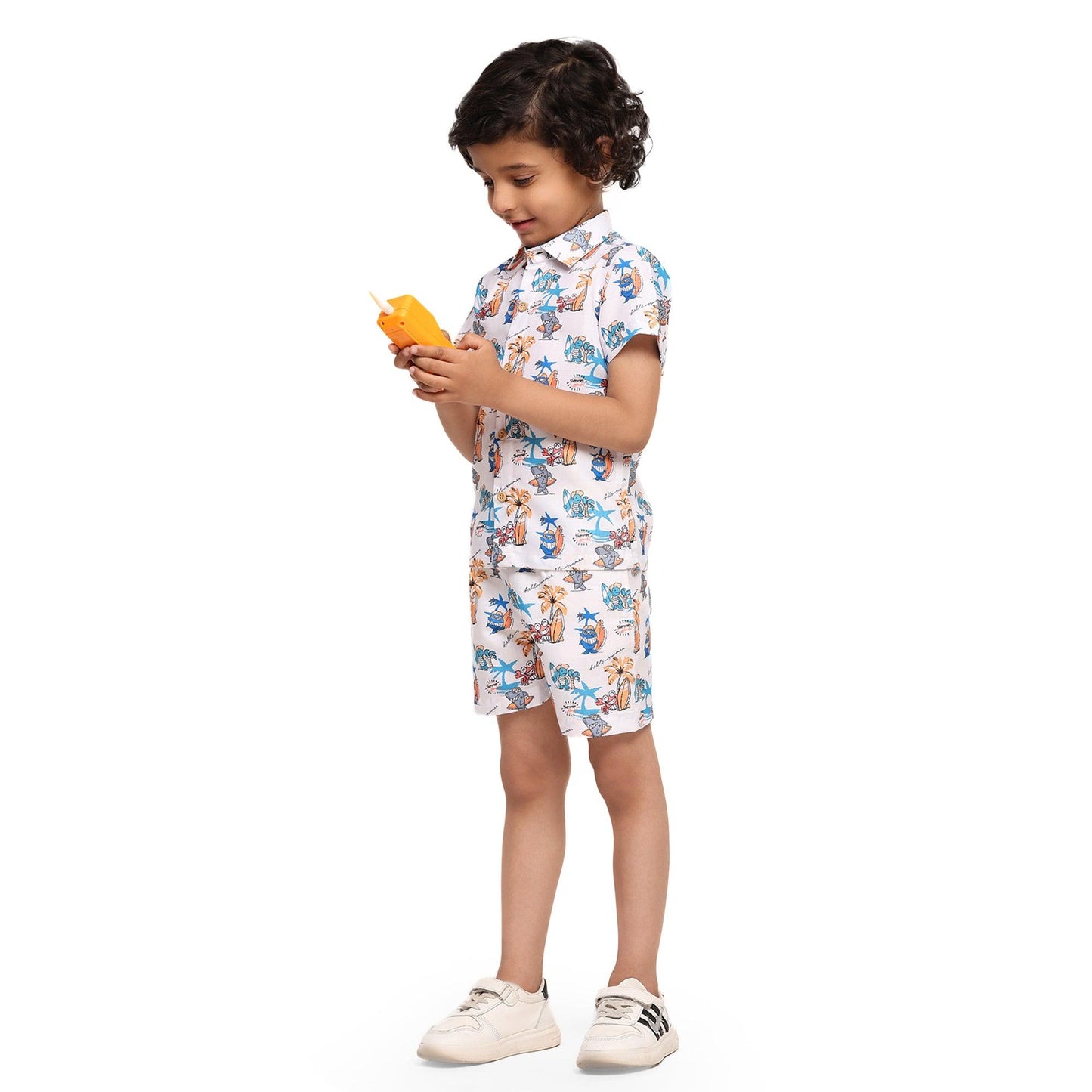 Baby Shark Print Vestiario's Blend Linen Co-ords - Funny Bones Clothings