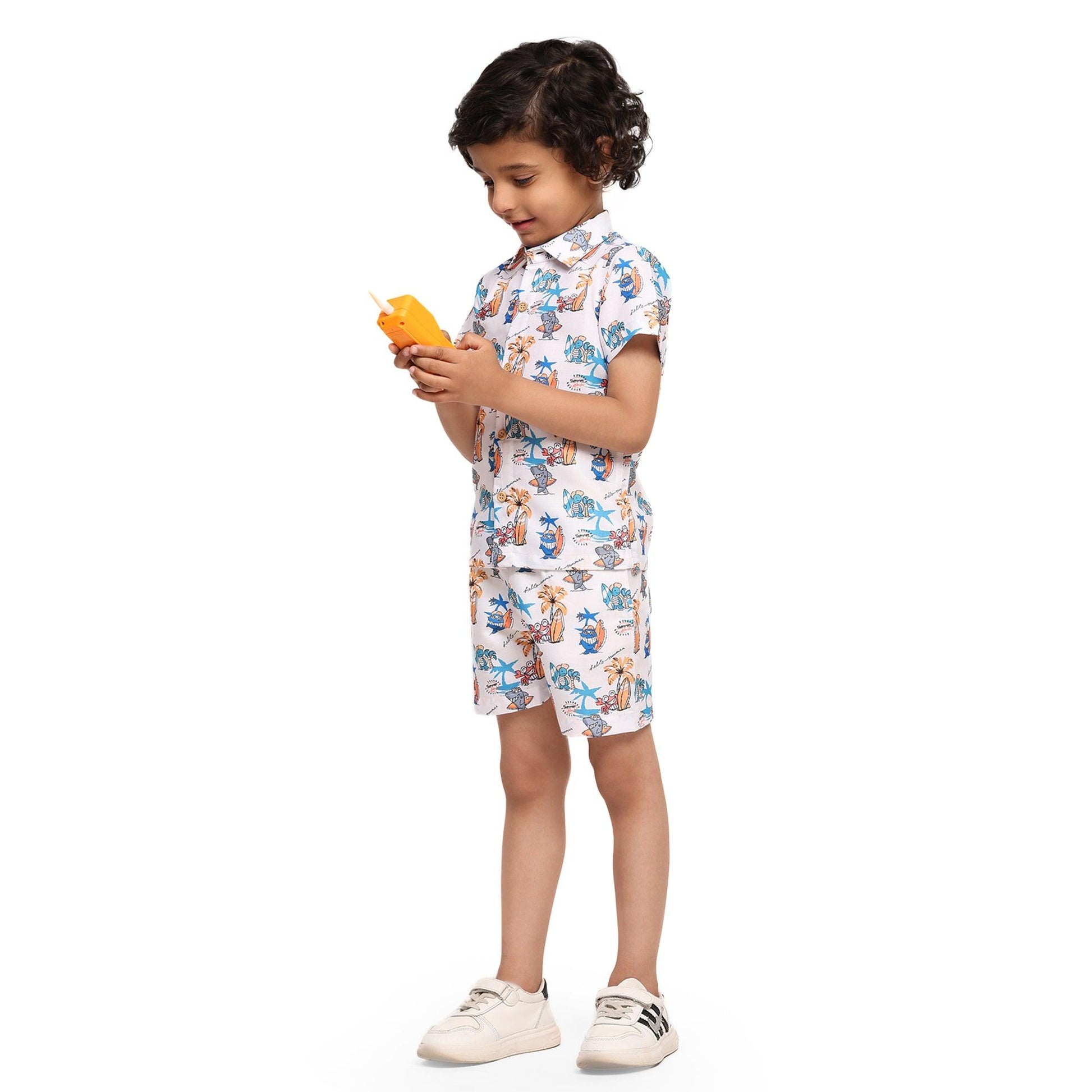 Baby Shark Print Vestiario's Blend Linen Co-ords - Funny Bones Clothings