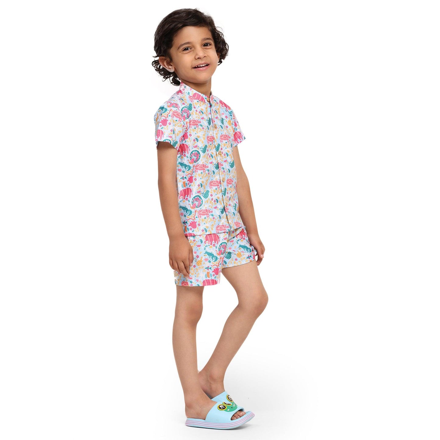 Colourful Animals Print Vestiario's Blend Linen Co-ords - Funny Bones Clothings