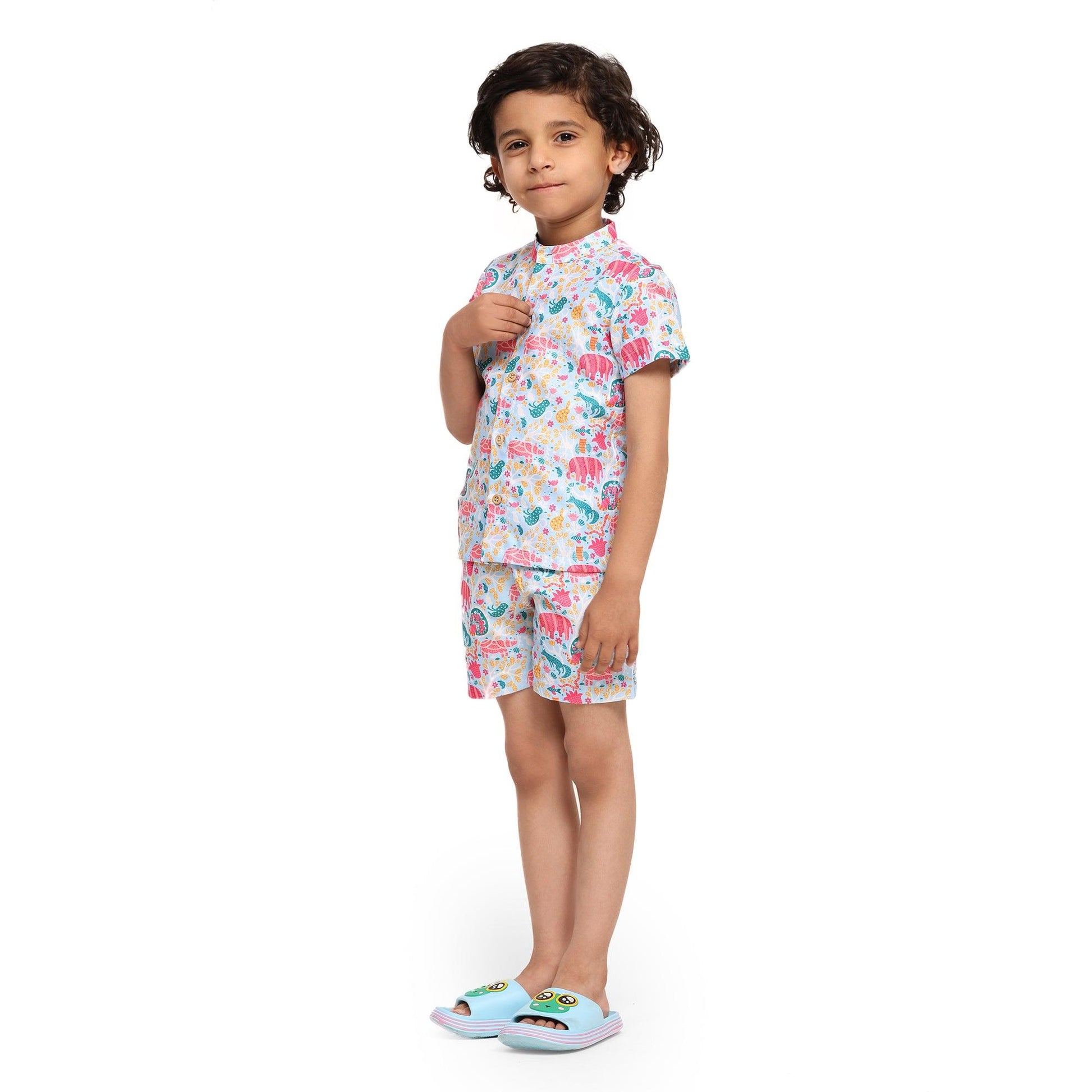 Colourful Animals Print Vestiario's Blend Linen Co-ords - Funny Bones Clothings