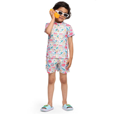 Colourful Animals Print Vestiario's Blend Linen Co-ords - Funny Bones Clothings