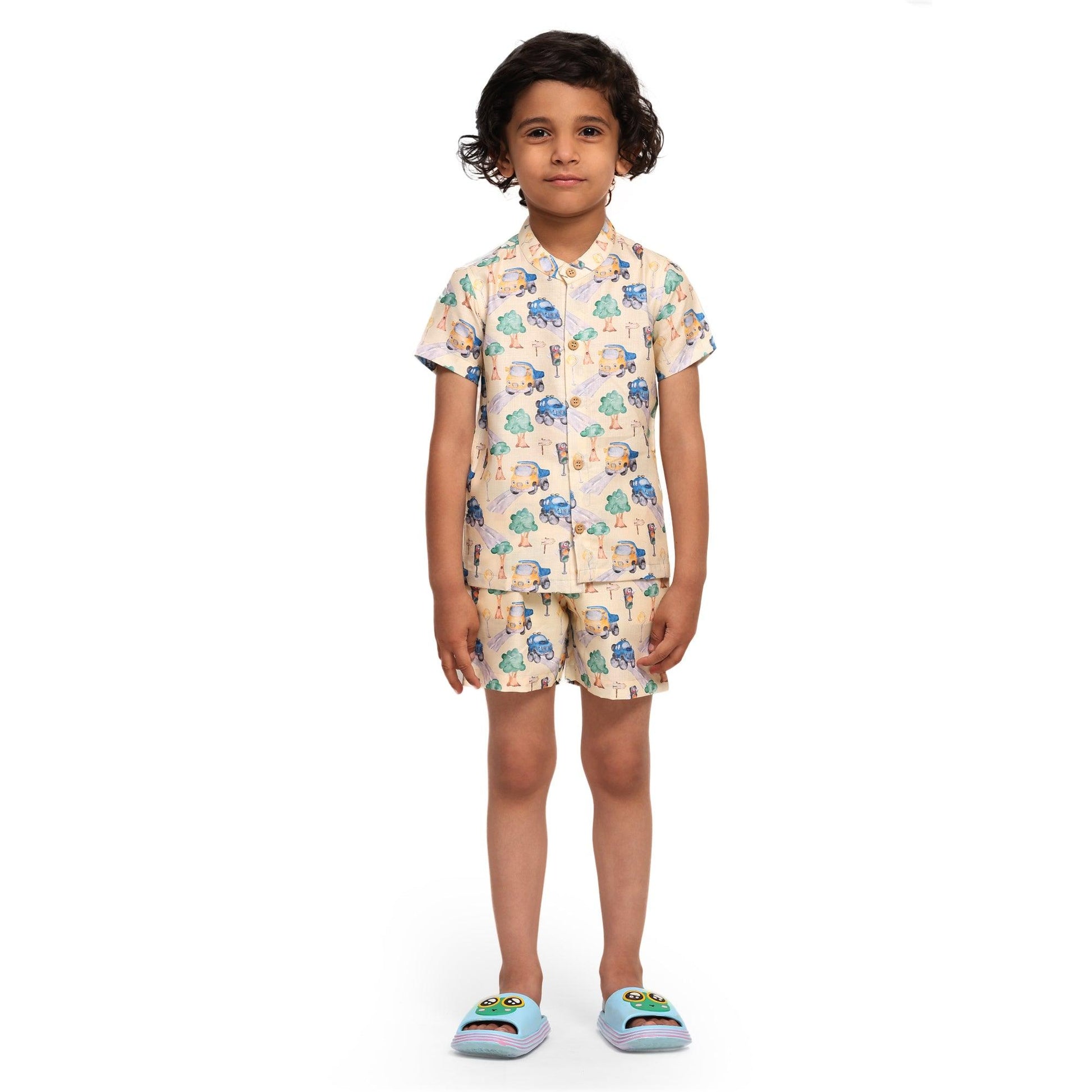 Truck Print Vestiario's Blend Linen Co-ords - Funny Bones Clothings