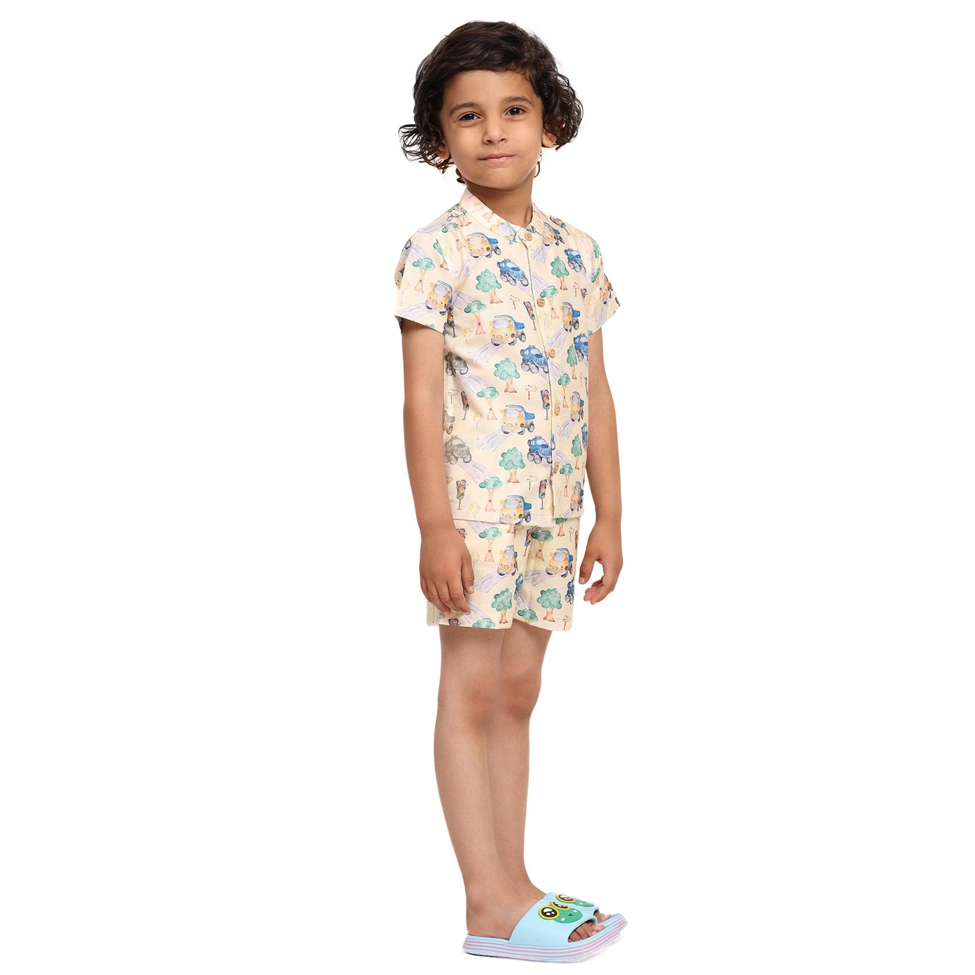 Truck Print Vestiario's Blend Linen Co-ords - Funny Bones Clothings