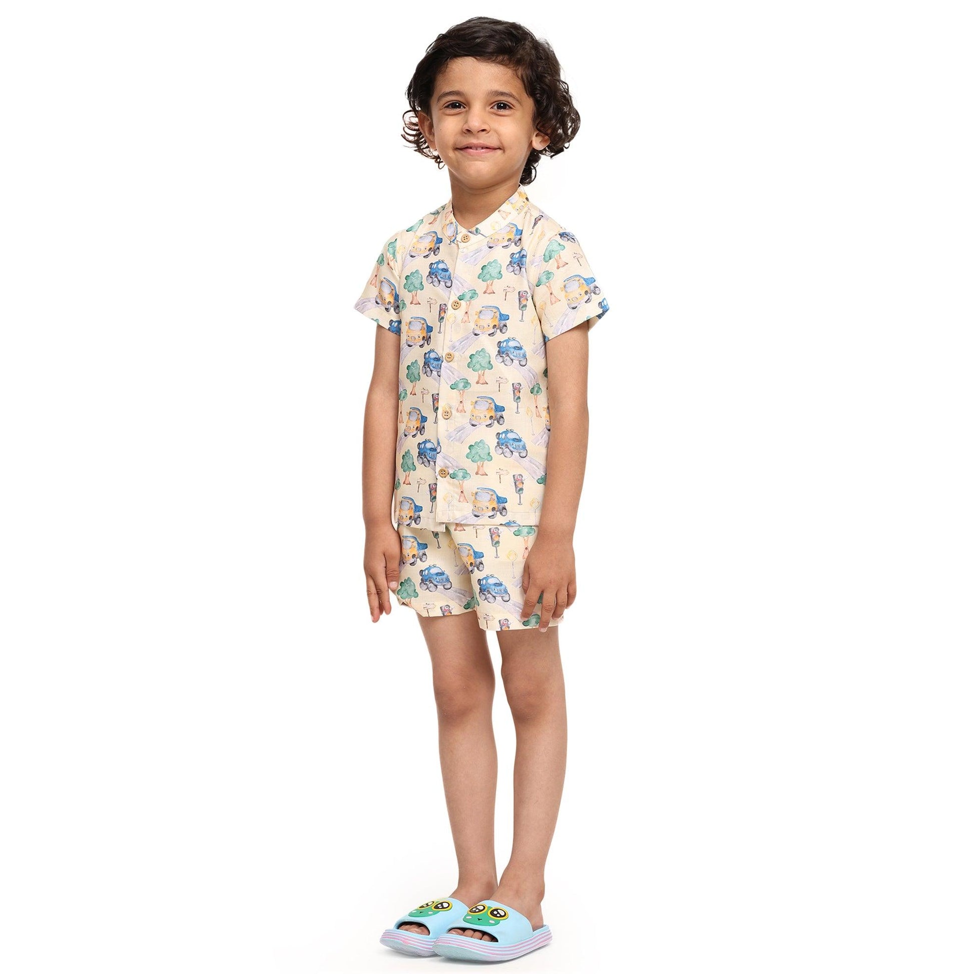 Truck Print Vestiario's Blend Linen Co-ords - Funny Bones Clothings