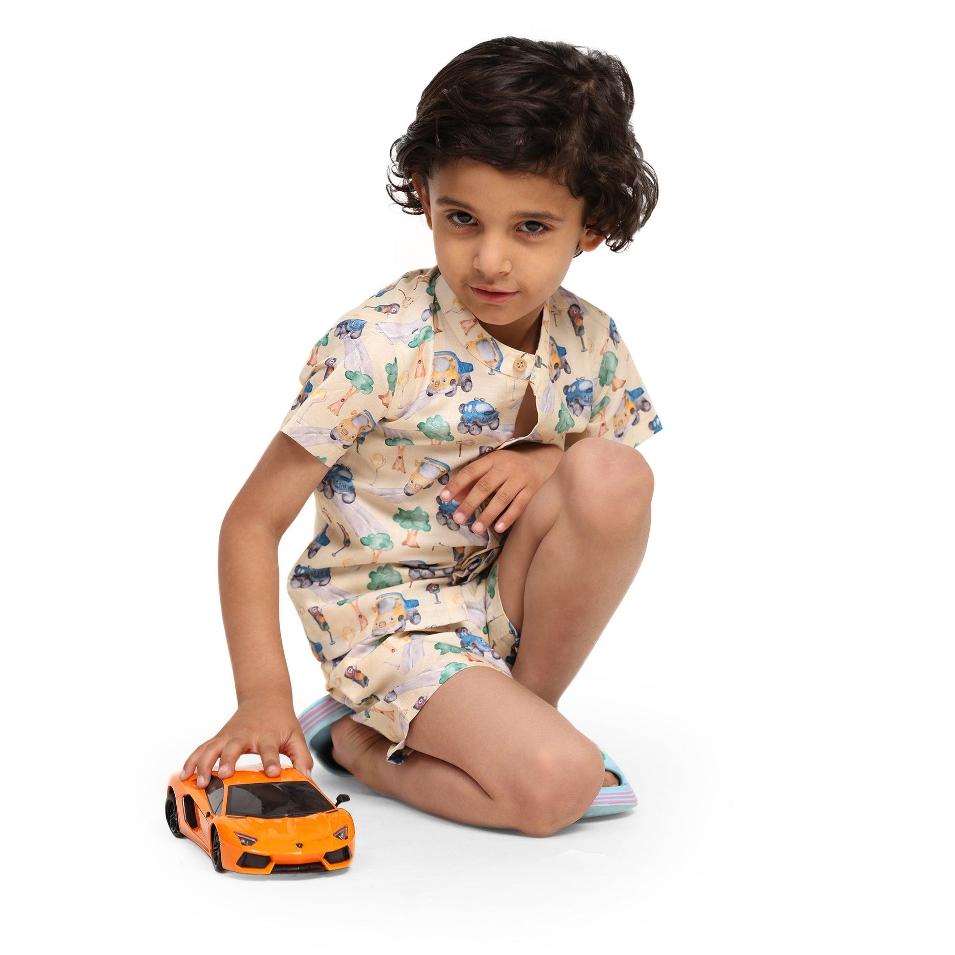 Truck Print Vestiario's Blend Linen Co-ords - Funny Bones Clothings