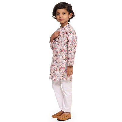 Red Car Print Vestiario's Blend Linen Kurta Pajama Set - Funny Bones Clothings