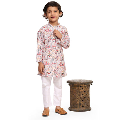 Red Car Print Vestiario's Blend Linen Kurta Pajama Set - Funny Bones Clothings