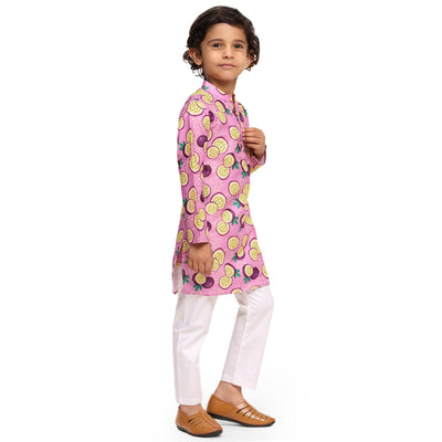 Passionfruit Print Vestiario's Blend Linen Kurta Pajama Set - Funny Bones Clothings