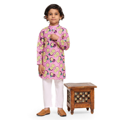 Passionfruit Print Vestiario's Blend Linen Kurta Pajama Set - Funny Bones Clothings
