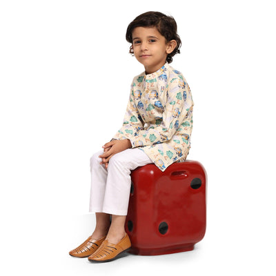Truck Print Vestiario's Blend Linen Kurta Pajama Set - Funny Bones Clothings