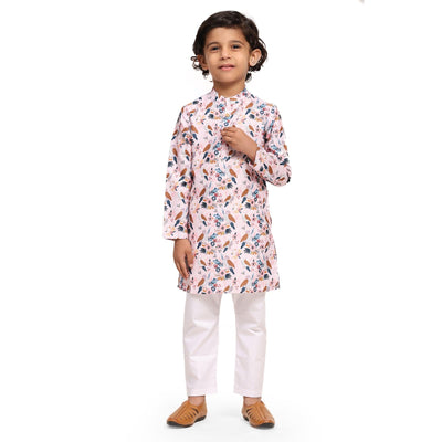 Bird Print Vestiario's Blend Linen Kurta Pajama Set - Funny Bones Clothings