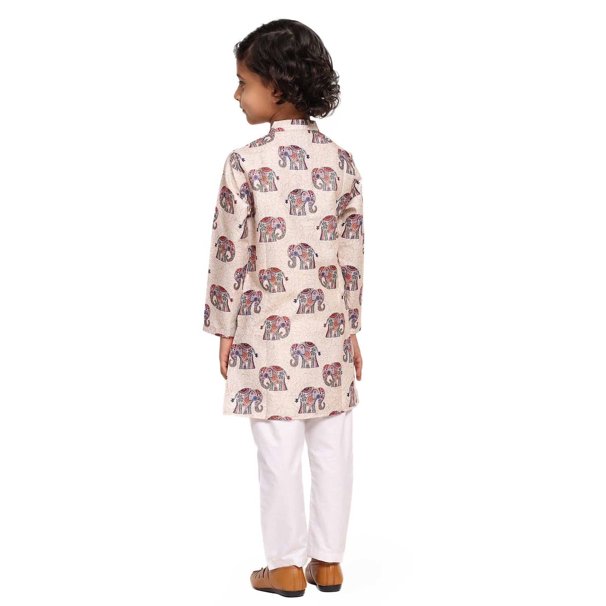 Royal Elephant print Vestiario's Blend Linen Kurta Pajama Set - Funny Bones Clothings