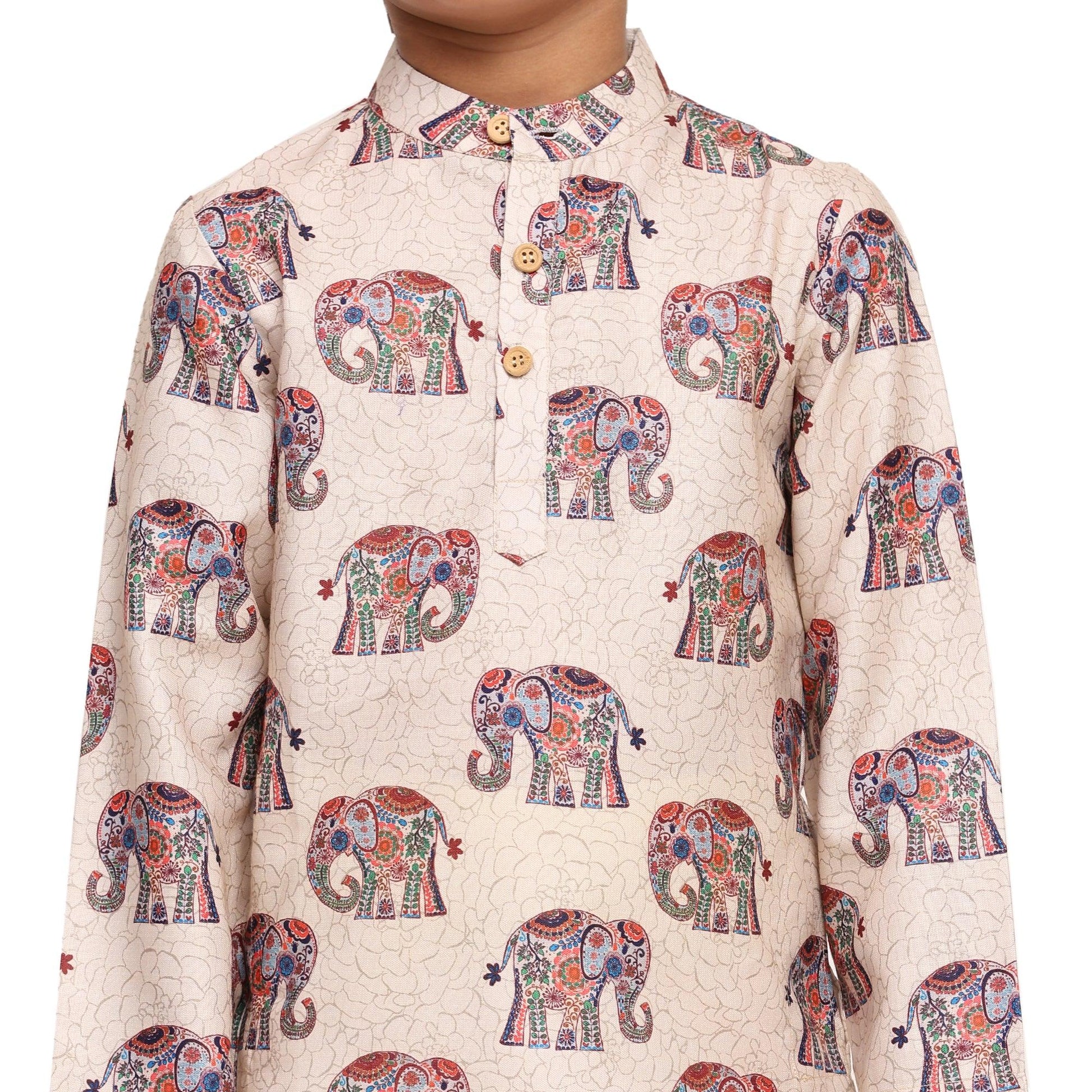 Royal Elephant print Vestiario's Blend Linen Kurta Pajama Set - Funny Bones Clothings