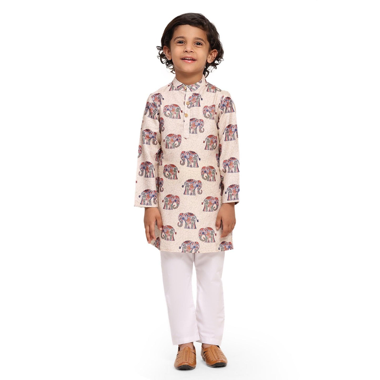 Royal Elephant print Vestiario's Blend Linen Kurta Pajama Set - Funny Bones Clothings