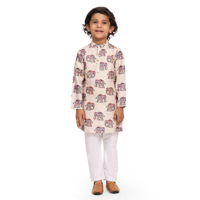 Royal Elephant print Vestiario's Blend Linen Kurta Pajama Set - Funny Bones Clothings