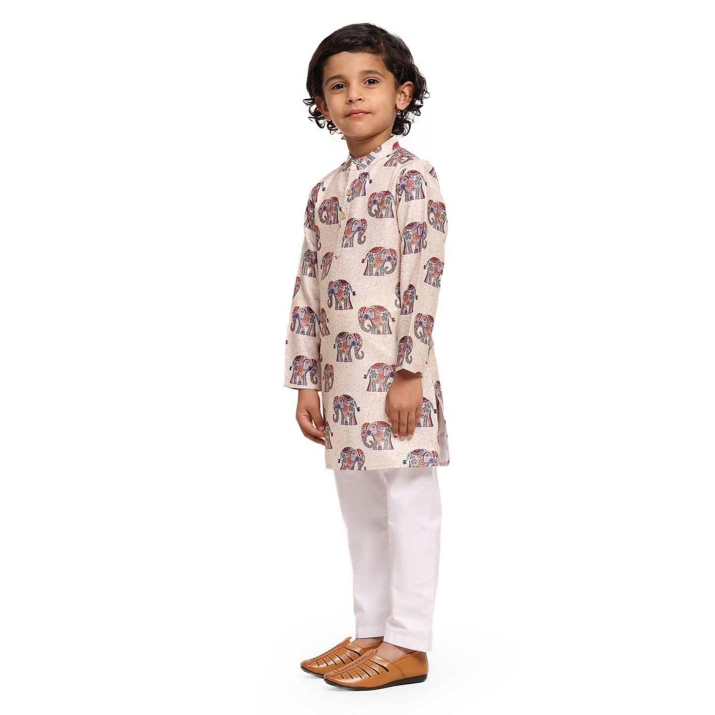 Royal Elephant print Vestiario's Blend Linen Kurta Pajama Set - Funny Bones Clothings
