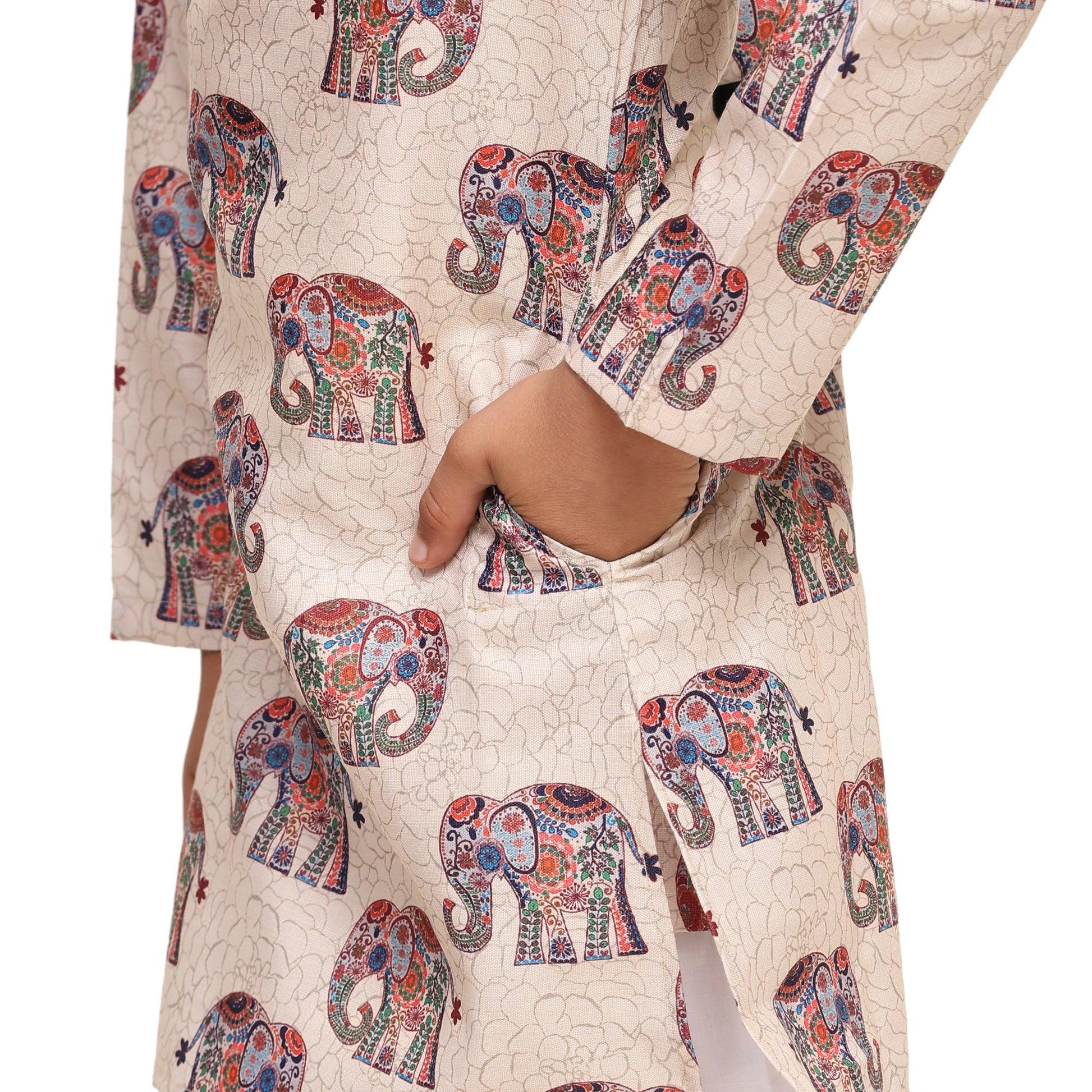 Royal Elephant print Vestiario's Blend Linen Kurta Pajama Set - Funny Bones Clothings