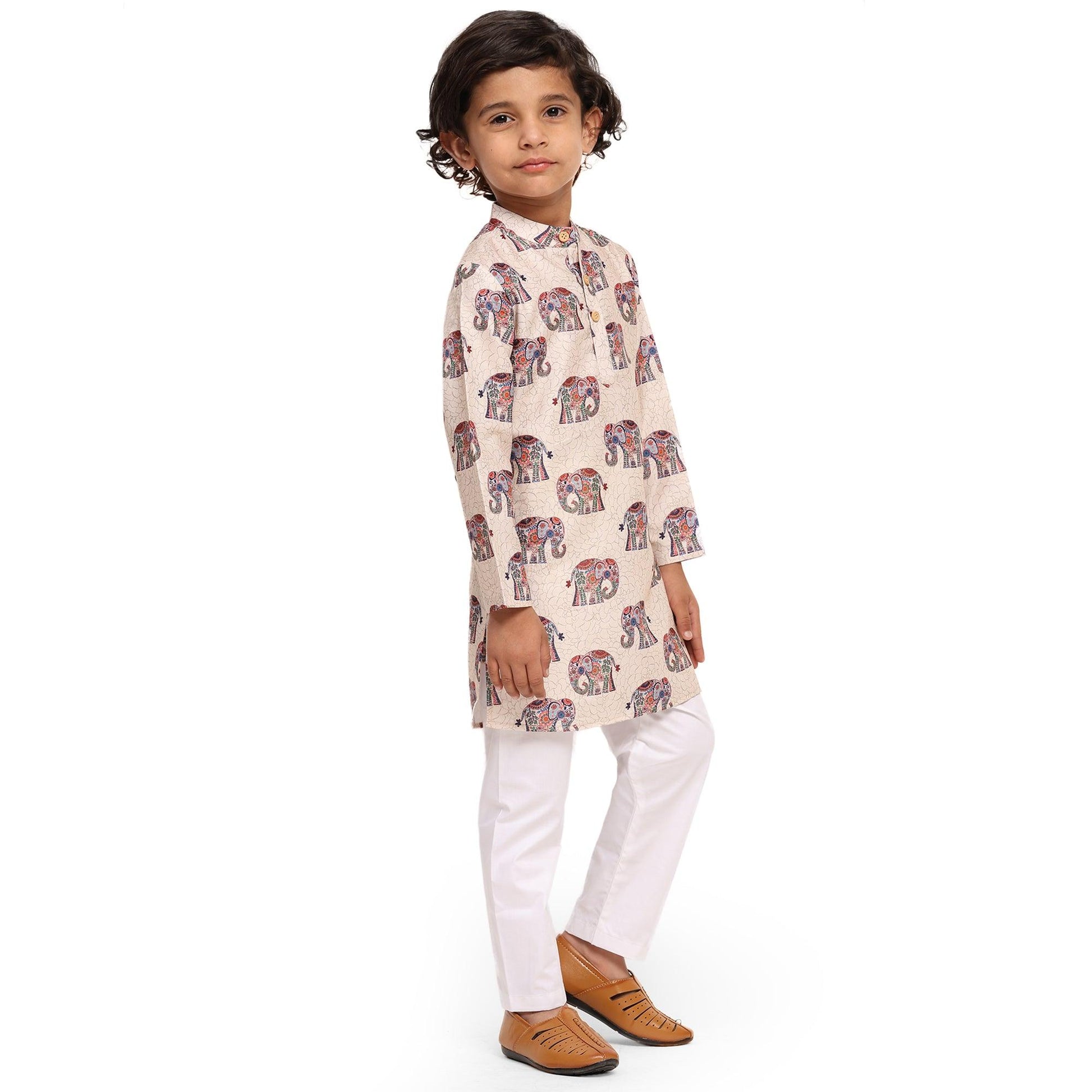 Royal Elephant print Vestiario's Blend Linen Kurta Pajama Set - Funny Bones Clothings