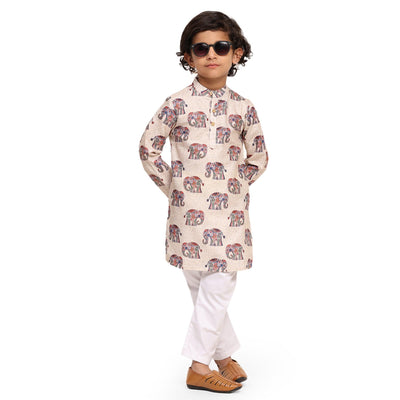Royal Elephant print Vestiario's Blend Linen Kurta Pajama Set - Funny Bones Clothings